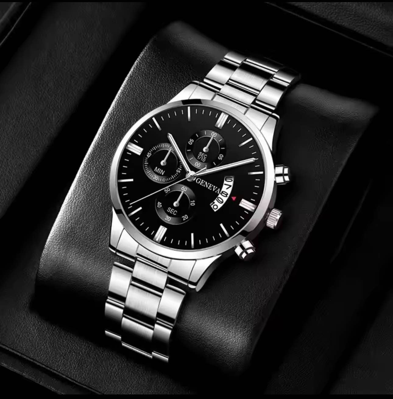 Luxury Mens Silver gold and black Quartz Watch With Stainless Steel Bracelet