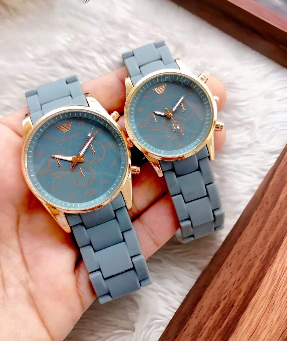 Emporio Armani Couple Watch Rubber Chain Strap Puch Button Lock