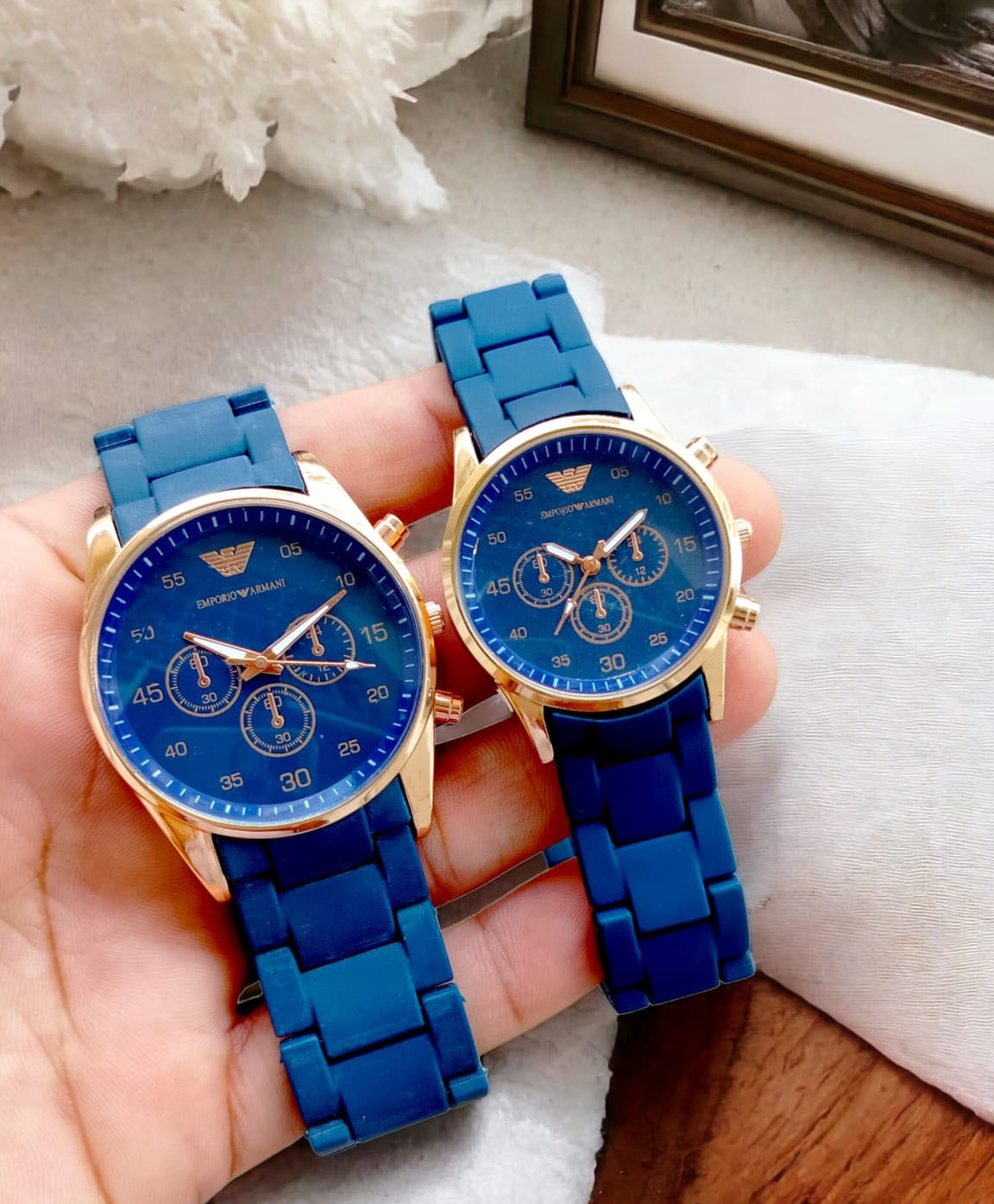 Emporio Armani Couple Watch Rubber Chain Strap Puch Button Lock